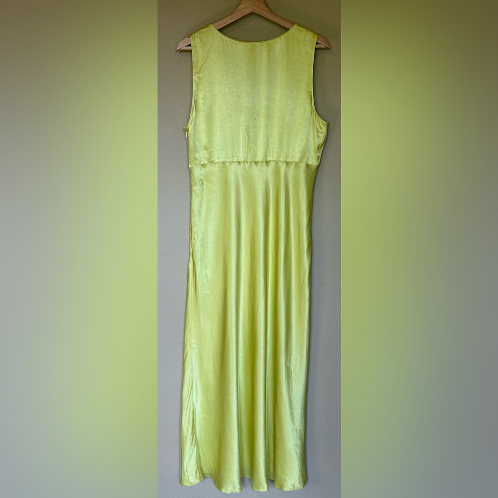 Rails Cindi Chartreuse Satin Midi Slip Dress Cutout Tie Front XL Minimalist - Picture 4 of 11